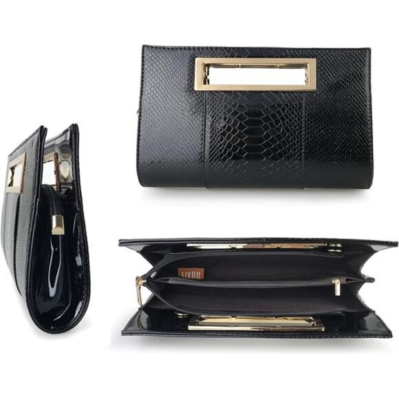 Leopard Print Clutch Purse Faux Patent Leather Shoulder Bag Evening Handbag - Picture 6 of 7